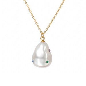 Playful and Elegant Simulated Pearl Necklace with Sparkling Crystal Accents