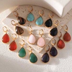Teardrop Natural Stone Drop Earrings with Vibrant Stone Options