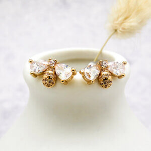 Whimsical and Luxurious Bee Stud Earrings with Dazzling CZ Stones