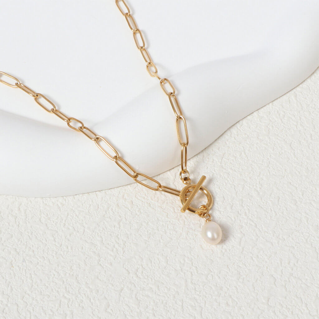 Timeless Elegant 18K Gold Plated Stainless Steel Pearl Necklaces