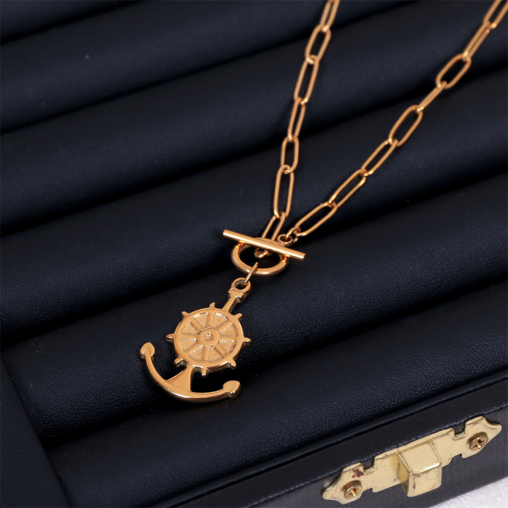 Gold Plated Stainless Steel Necklace with Nautical Pendant