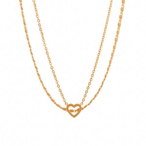 Double Layer 18K Gold Plated Stainless Steel Hollow Heart Necklace