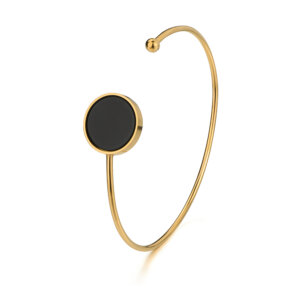 Elegant Natural Stone 18K Gold Plated Stainless Steel Bangle Bracelets