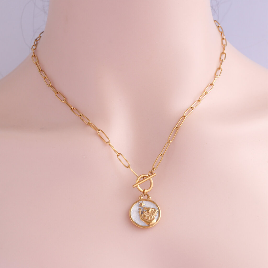 Enamel Leo Zodiac Necklace in 18K Gold Plated Stainless Steel