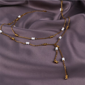 Double Layer 18K Gold Plated Stainless Steel Bead Necklace