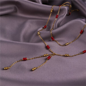 Double Layer 18K Gold Plated Stainless Steel Bead Necklace