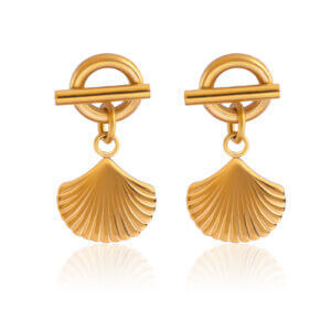 Summer Beach 18K Gold Plated Stainless Steel Seashell Dangle Earrings