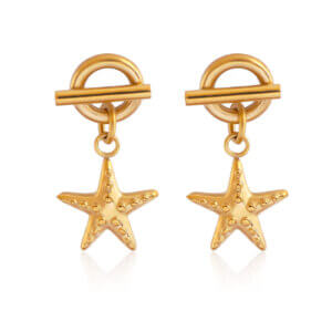 Summer Beach 18K Gold Plated Stainless Steel Starfish Dangle Earrings