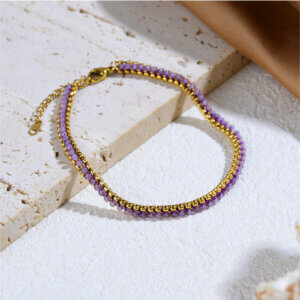 18K Gold Plated Stainless Steel Natural Stone Box Chain Bracelets