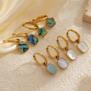 18K Gold Plated Stainless Steel Earrings with Natural Shell Inlays