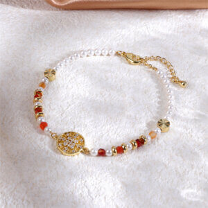Elegant 18K Gold Plated Bracelet with Natural Stone and Zircon Charm