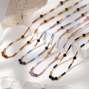 Handmade Natural Stone Bead Necklace With Miyuki Seed Beads