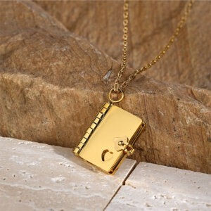 Stainless Steel Mini Book Locket Necklace with Hidden Pages
