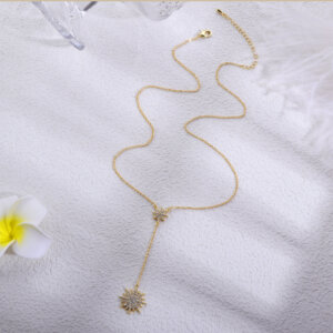 Dainty 18K Gold Plated Double Star Y Necklace with CZ Accents