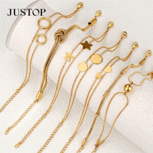 Minimalist Geometric Gold Plated Bracelet Collection in Stainless Steel