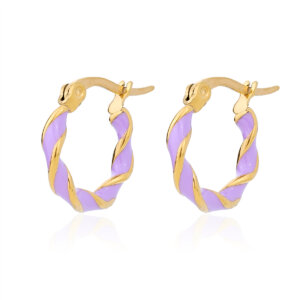 Stainless Steel Twisted Hoop Earrings with Colorful Enamel Design