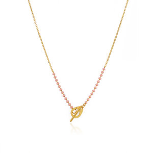 18K Gold Plated Stainless Steel Enamel Bead Necklace with OT Buckle