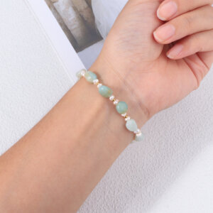 Natural Amazonite Stone Bead Bracelet with Freshwater Pearls