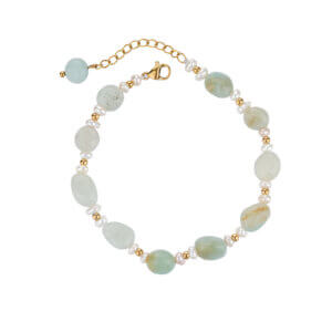 Natural Amazonite Stone Bead Bracelet with Freshwater Pearls