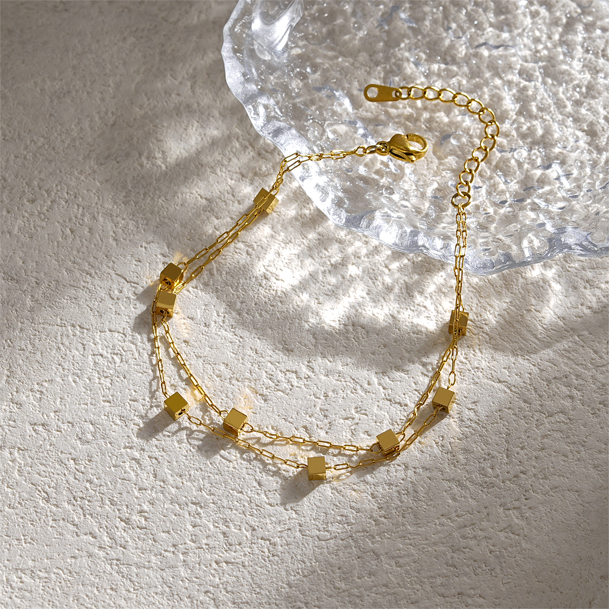 18K Gold Plated Double Layer Square Charm Bracelet Collection