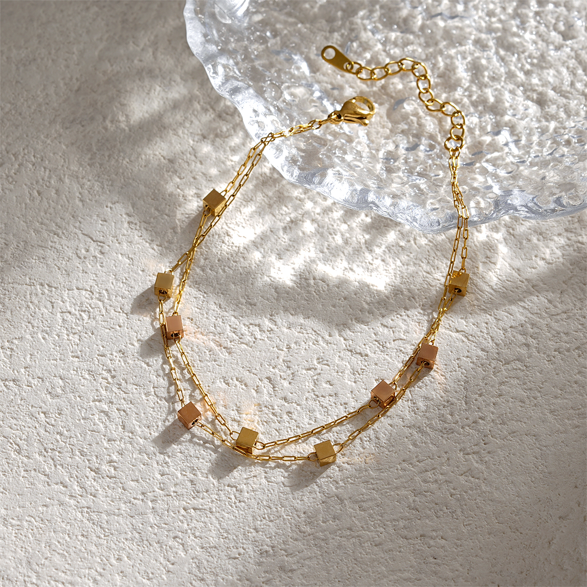 18K Gold Plated Double Layer Square Charm Bracelet Collection