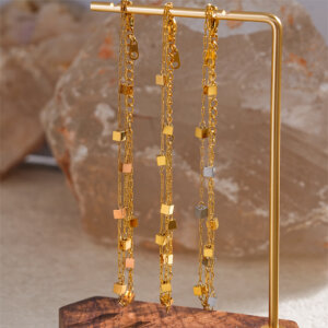 18K Gold Plated Double Layer Square Charm Bracelet Collection