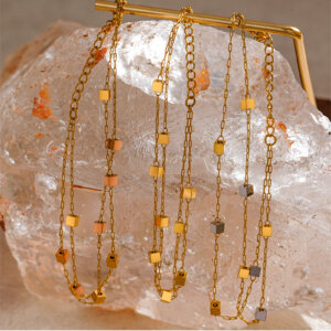 18K Gold Plated Double Layer Square Charm Bracelet Collection