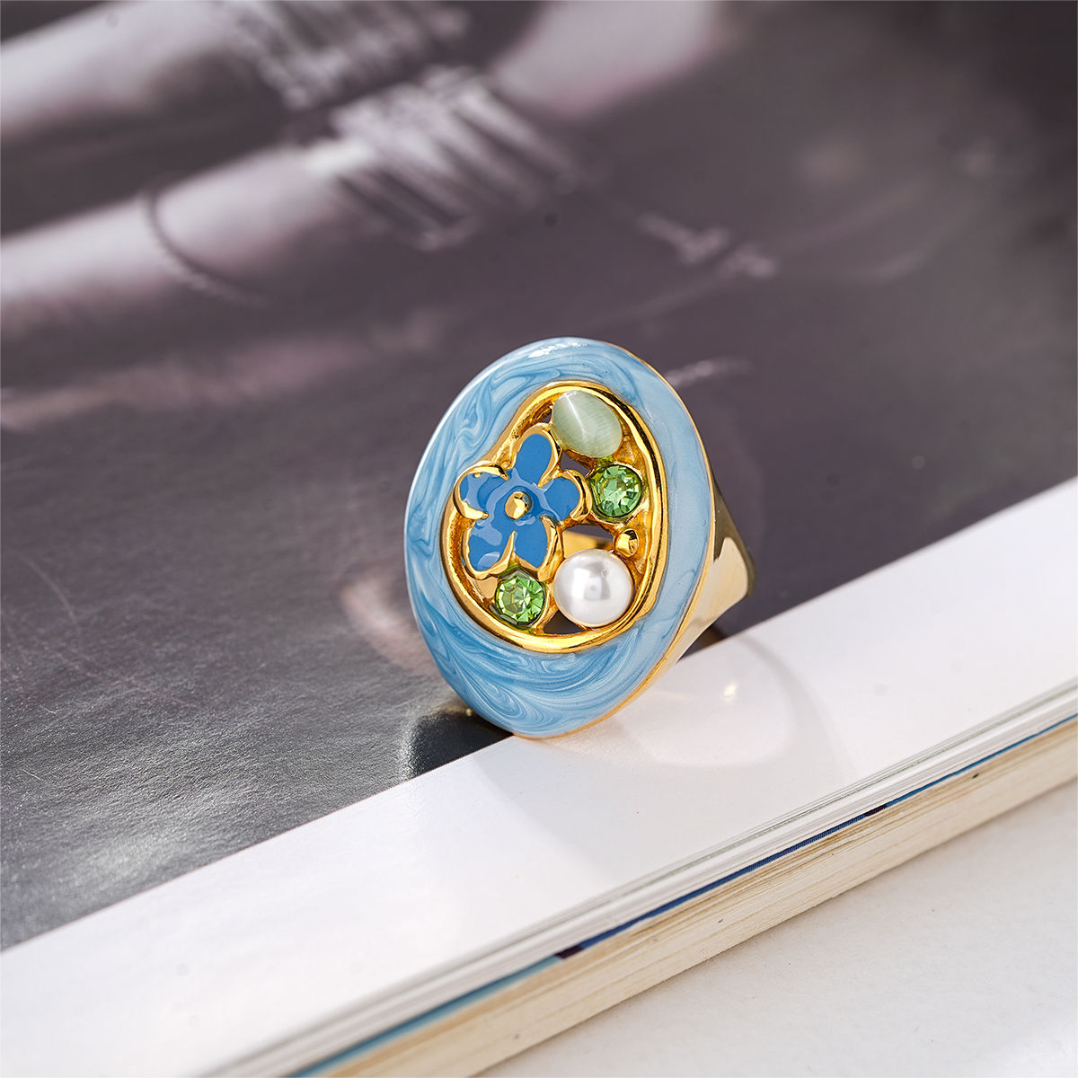 Contemporary designer enamel statement rings collection art deco inspired