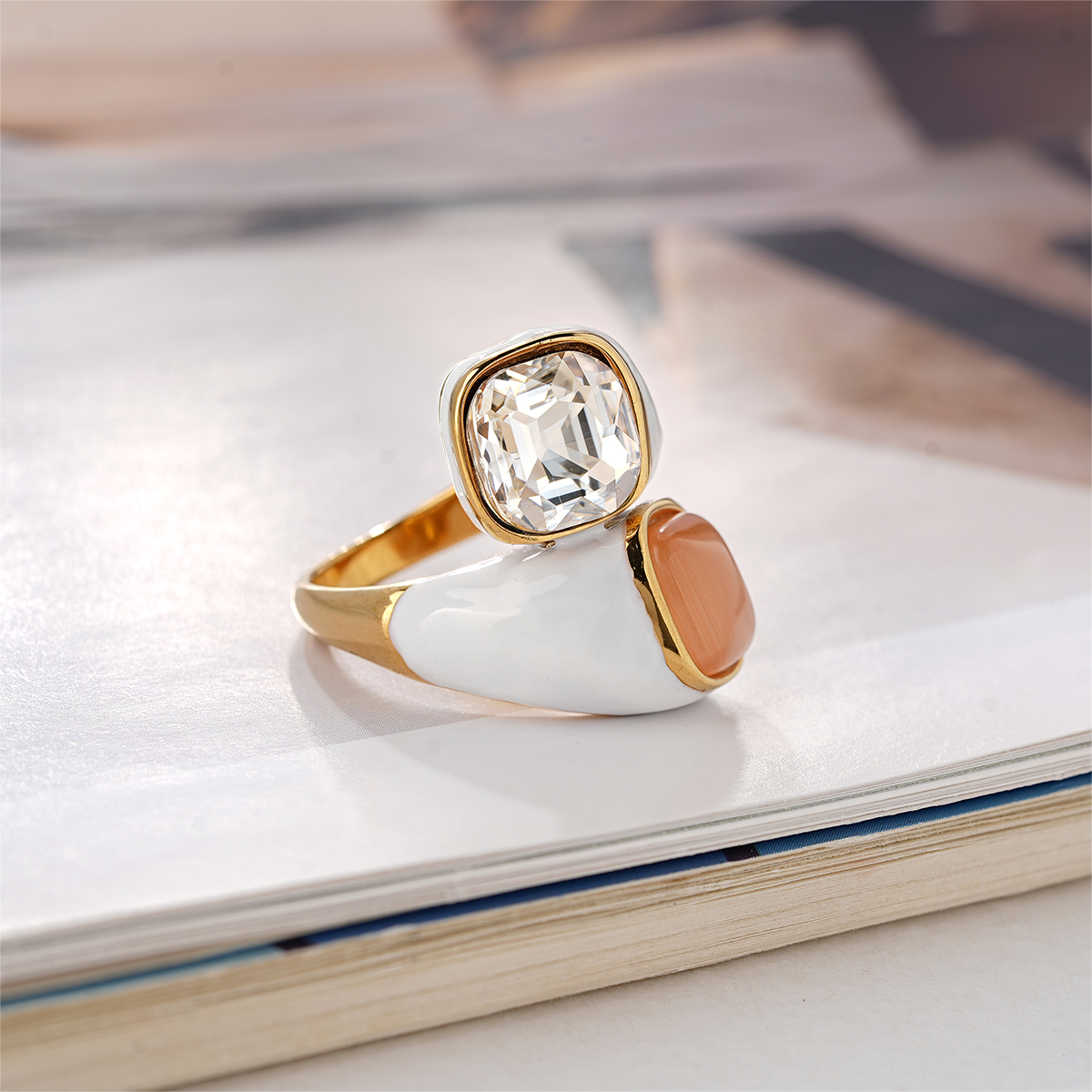 Contemporary designer enamel statement rings collection art deco inspired