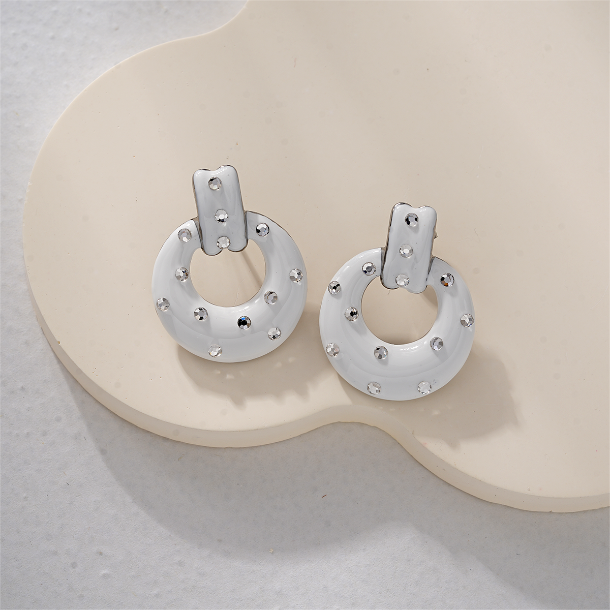 Rhinestone White Enamel Earrings Collection Designer Style