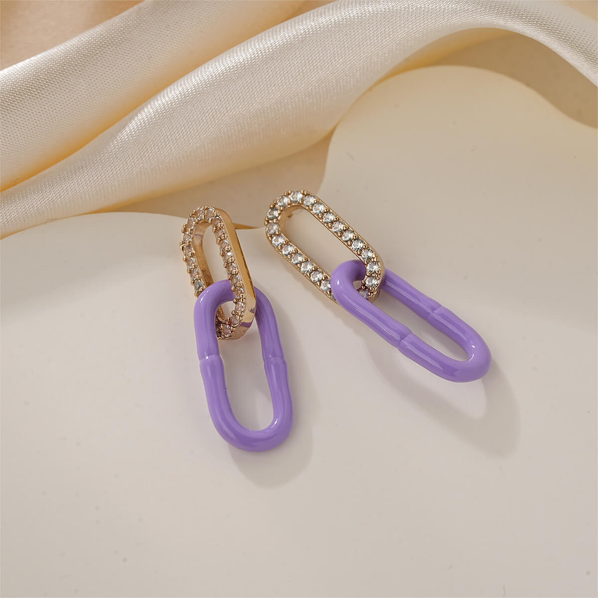 Double Link Paperclip Earrings with CZ and Vibrant Enamel Colors
