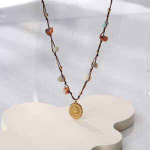 Bohemian Hand Knotted Cord Necklace with Natural Mixed Stones
