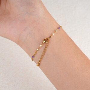Delicate Gold Plated Enamel Bracelet with White Zircon and Bell Charm