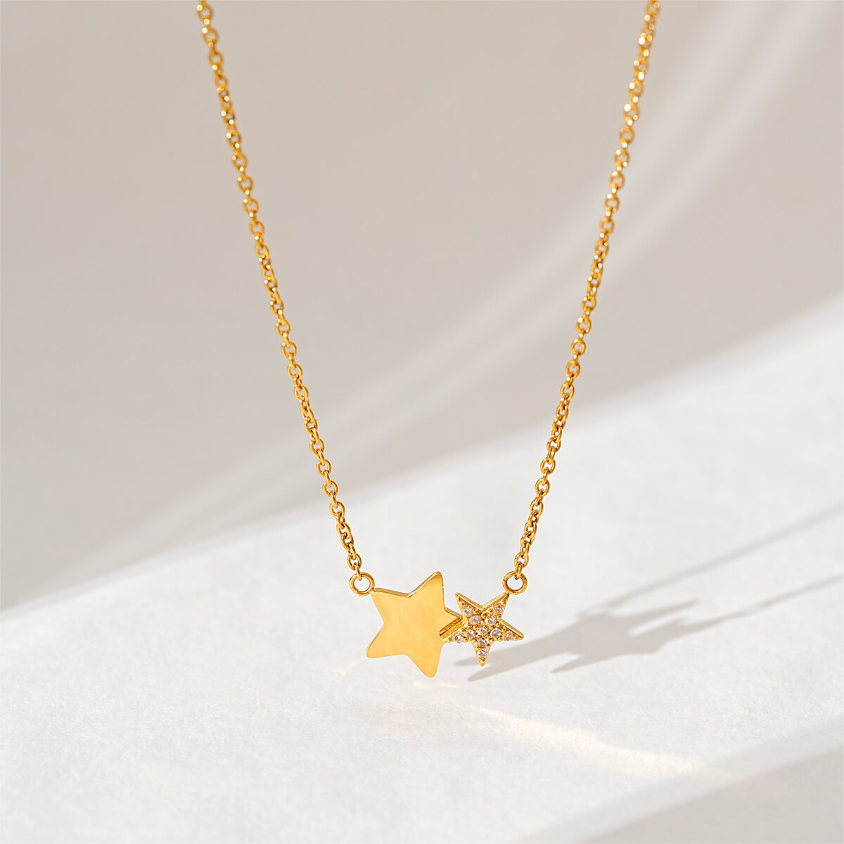 Trendy Cubic Zirconia Double Star Necklace In 18K Gold