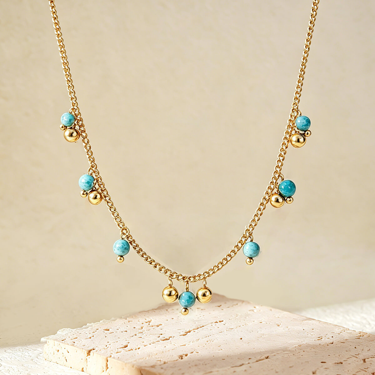 Boho Beaded Necklace with Natural Stones and Pearl Accents