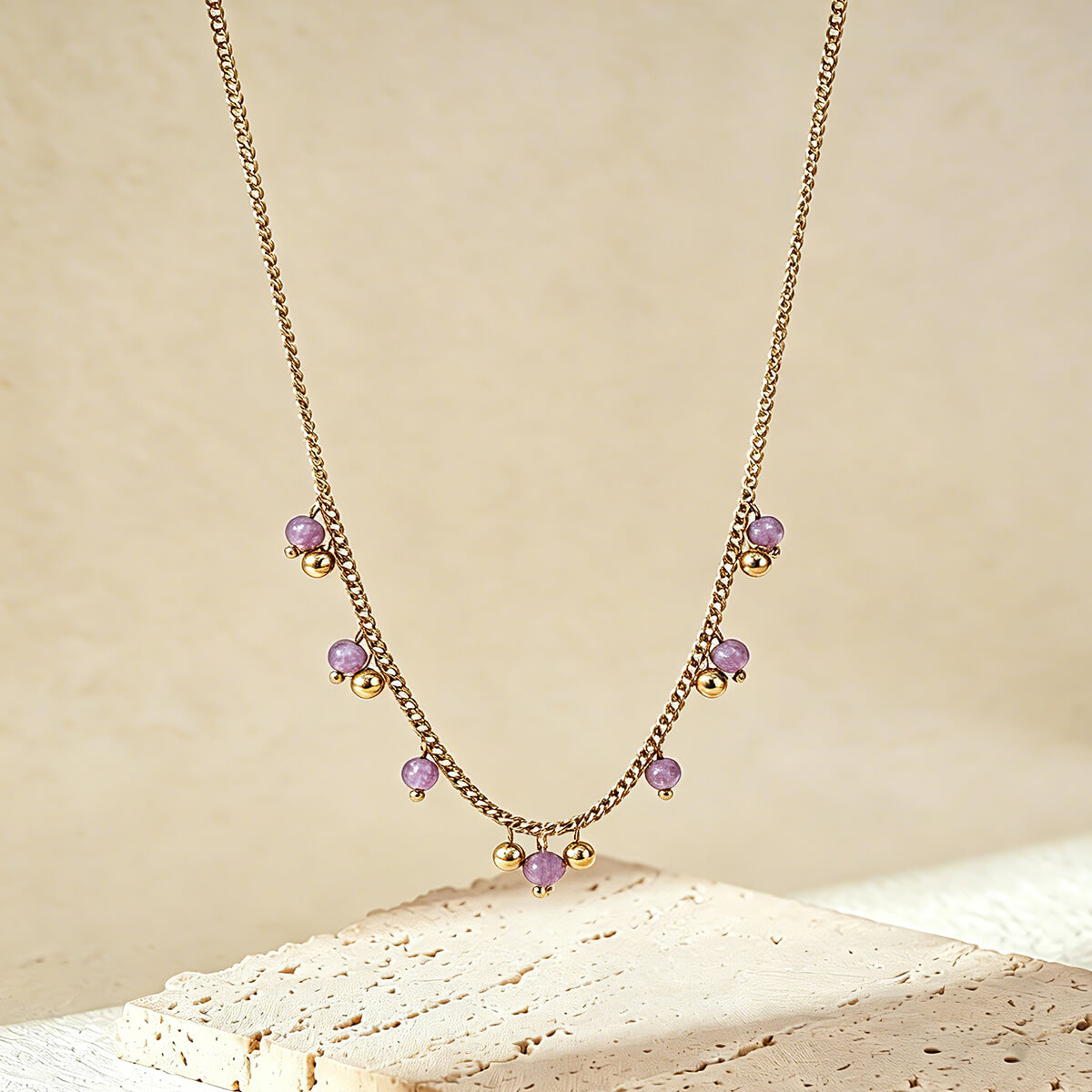 Boho Beaded Necklace with Natural Stones and Pearl Accents