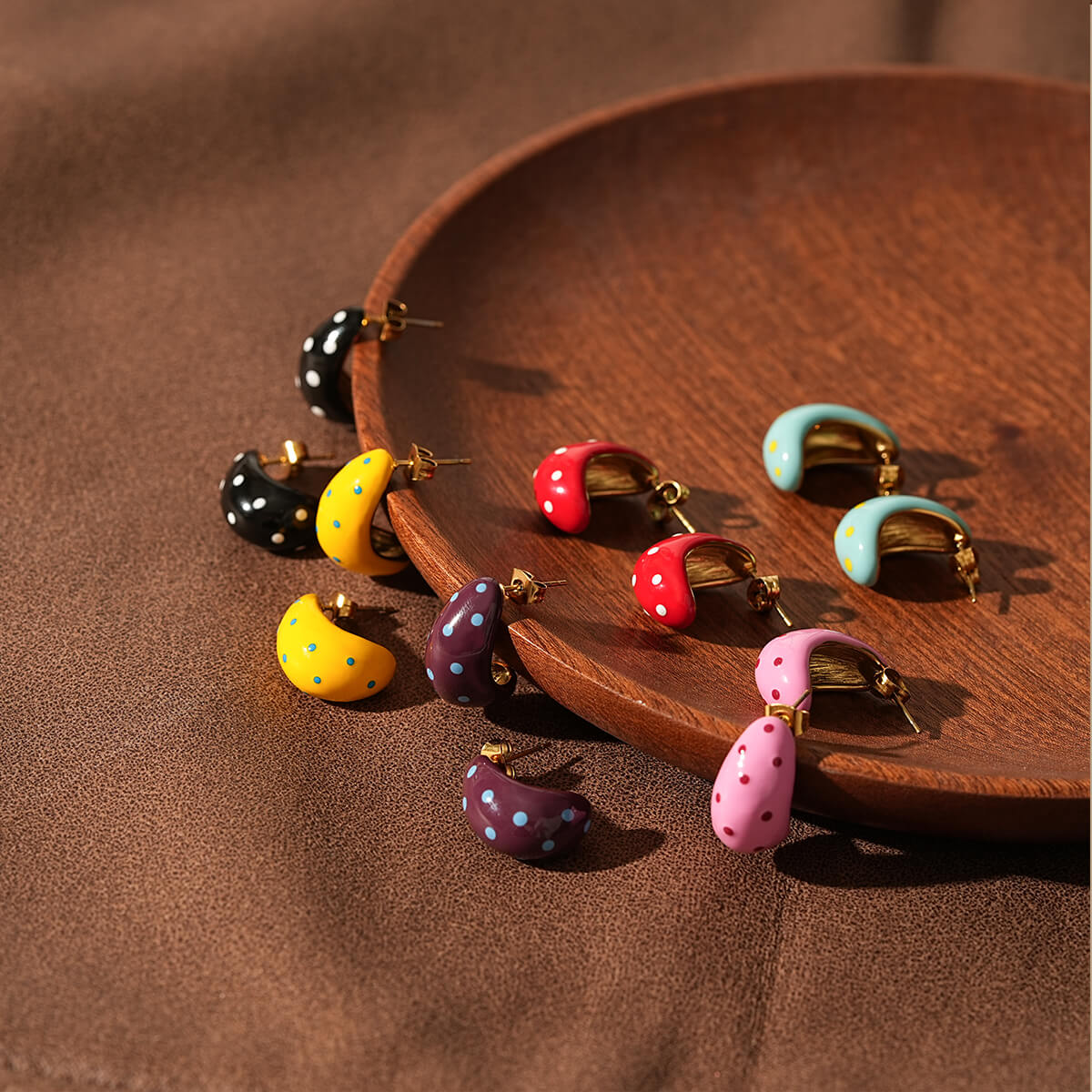 Colorful Enamel Hoop Earrings With Playful Polka Dot Design