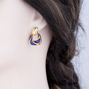 Blue White Enamel Gold Plated Drop Earrings Modern Art Style